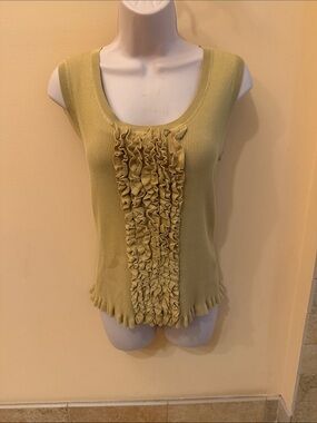 Asara NWT Silk Blend Women’s Ruffle Front Sleeveless Knit Top - Yellow